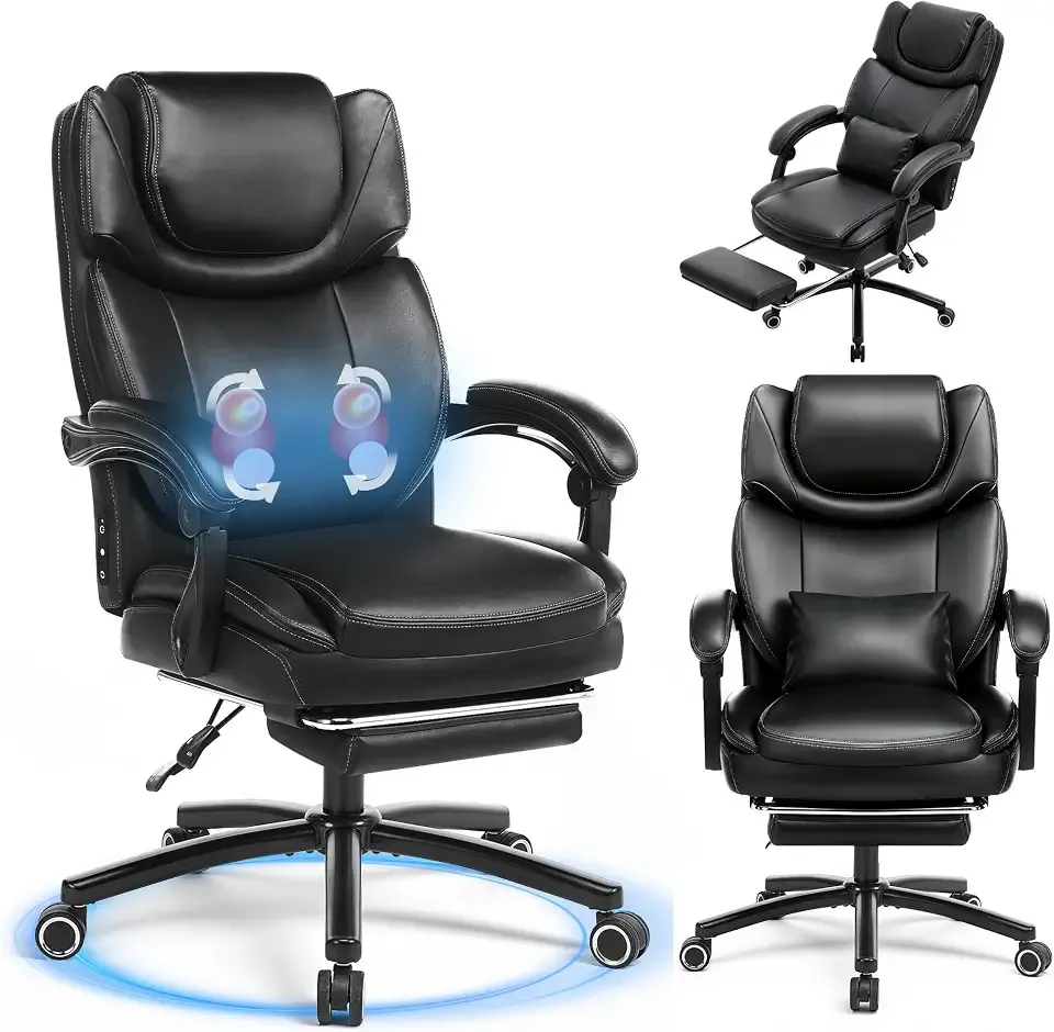 COLAMY Executive Office Chair with Heat Massage, Footrest & Lumbar Support
