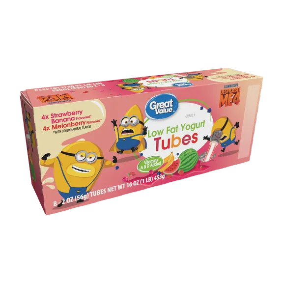 Great Value Kids Low-Fat Melon Berry & Strawberry Banana 2 oz Yogurt Tubes, Variety Pack, 8 Count $1.96 12.3 ¢/oz