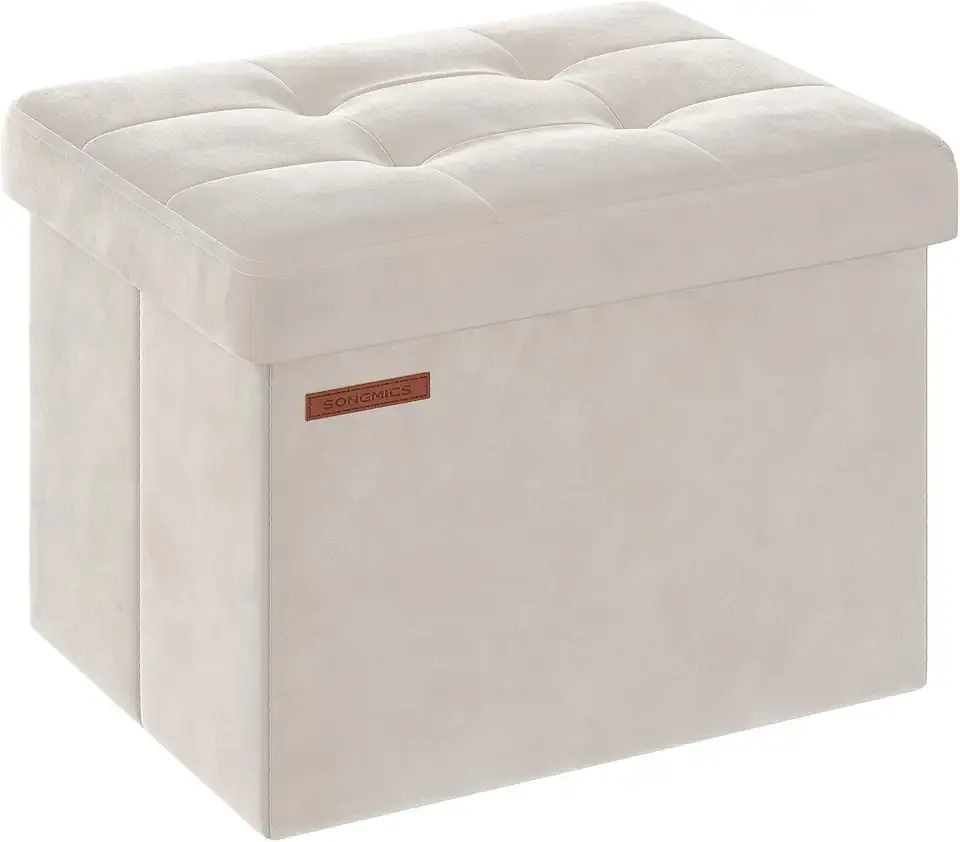 Storage Ottoman, Foldable Small Ottoman Foot Rest, 12.2 x 16.1 Inches Foot Stool, OAD up to 286 lb, for Living Room, Bedroom, Dorm, Cream White ULSF200W01