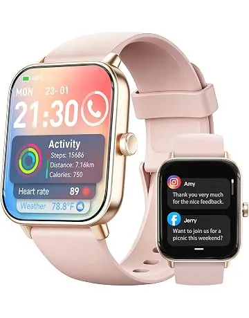Trunsif Smart Watch for Women,1.85 inch AMOLED Touchscreen for Android & iPhone Alexa Built-in Bluetooth Calls,Fitness Watch 110+ Sport Modes Heart Rate/Sp02/Sleep/Calories Monitor IP68 Waterproof