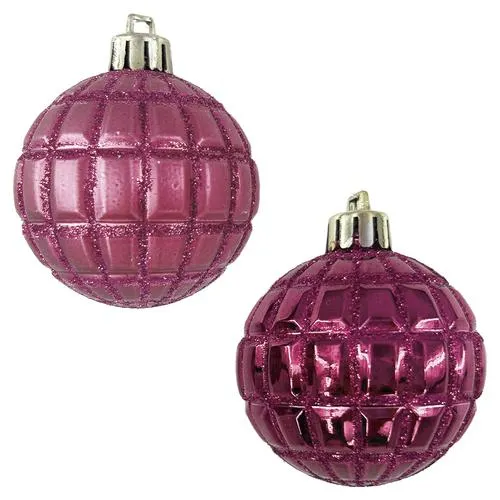 Enchanted Forest® 60mm Magenta Glittered Shatterproof Ornaments - 6 Pack