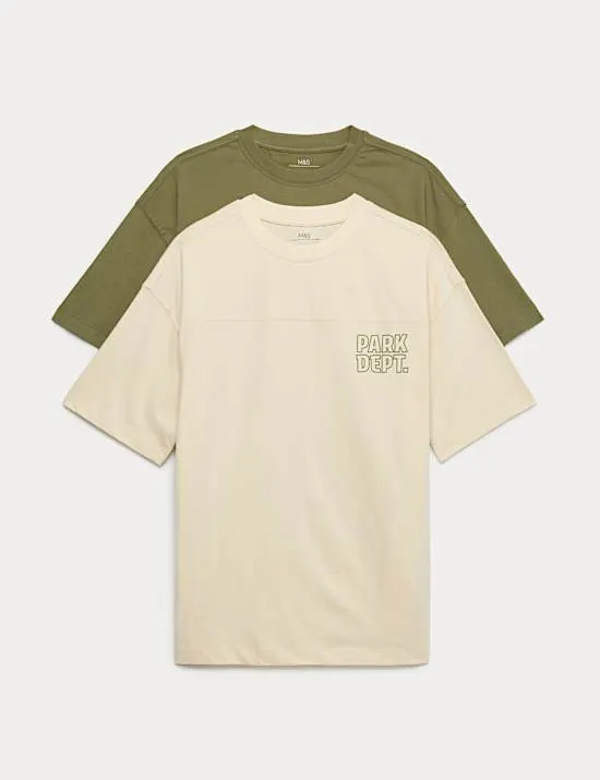 2er-Pack T-Shirts aus reiner Baumwolle mit Motiv (6–16 Jahre)