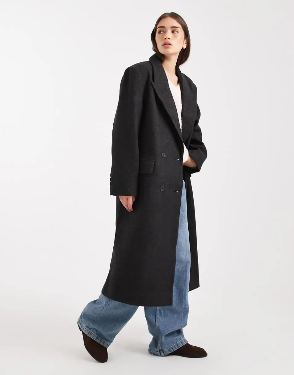 ASOS DESIGN oversized dad coat in black melange