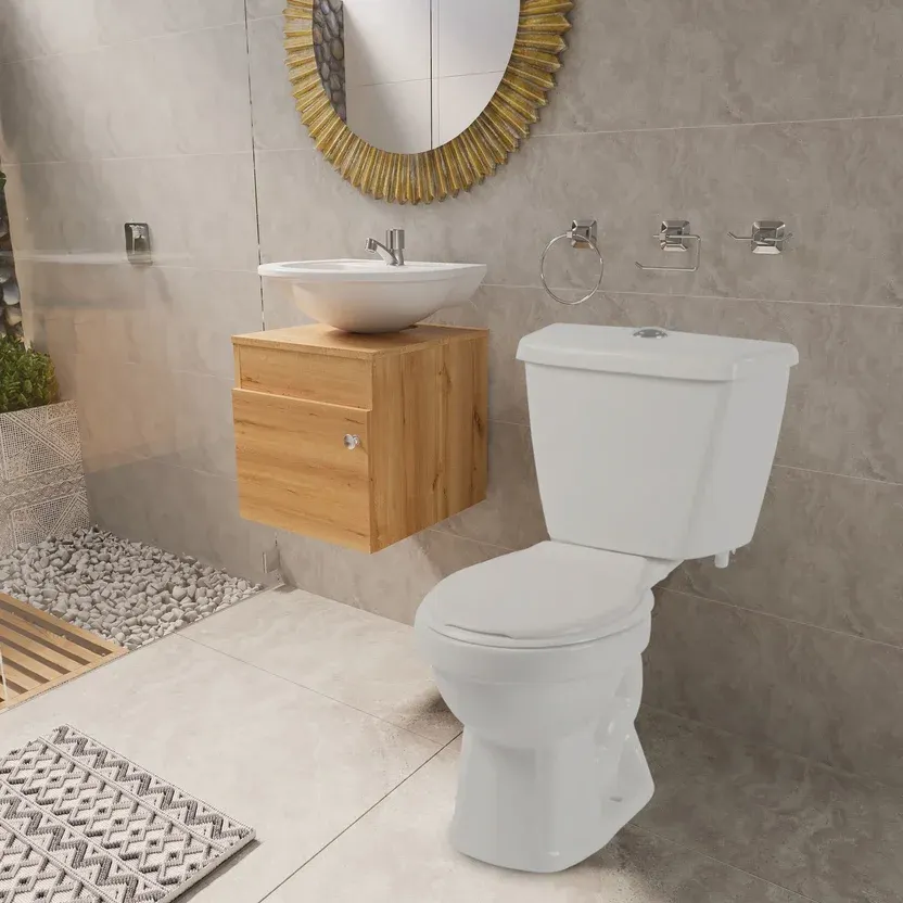 Combo De Baño Tao Single Sin Pedestal + Mueble para Lavamanos Elevado Accent Duna + Lavamanos De Colgar + Grifería Sencilla + Accesorios Roma
