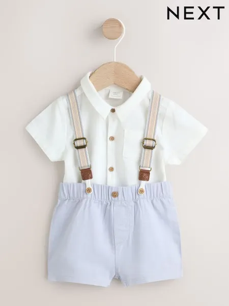 Sage Green Shirt Body Shorts and Braces Baby Set 3 Piece (0mths-2yrs)