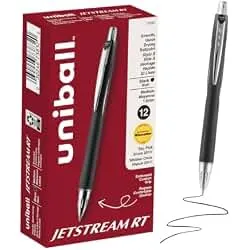 uniball™ Jetstream RT Ballpoint Pens, Black, 1.0mm Medium Point, 12 Count | Retractable, Smooth Writing, Quick-Drying, Smear-Resistant, uni Super Ink™