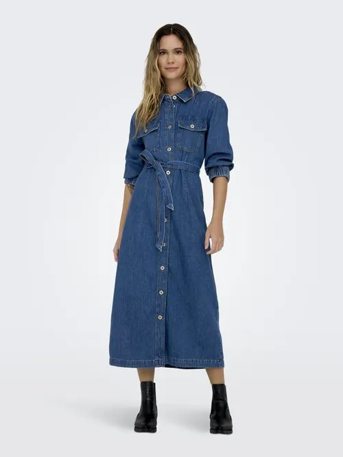 ONLHELLE BELTED DRESS - Dongerikjole - medium blue denim
