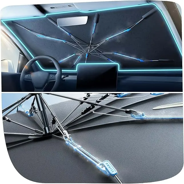 Upgraded Nmoiss Windshield Sun Shade Umbrella [Ice Rib] High Speed ​​Cooling 99% UV Blocking Protects Car from Sun and Heat Damage, Keeps Cool and Protects Interior Medium (56" L x 31" W)