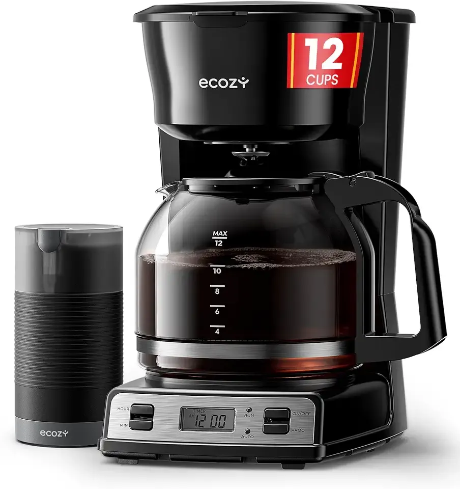 ecozy 12-Cup Programmable Coffee Maker with Electric Coffee Grinder Combos, Drip Coffee Machine with Pause & Pour Function, Auto Shutoff, Keep Warm, Brezzano DuoSet