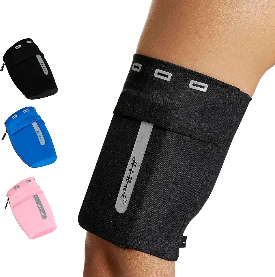 HiRui Running Armband Sleeve Universal Sports Armband Cell Phone Holder Armband for Exercise Workout, Compatible with iPhone 17/16/15/14/Plus/Pro Samsung Galaxy All Phones (M, Black)