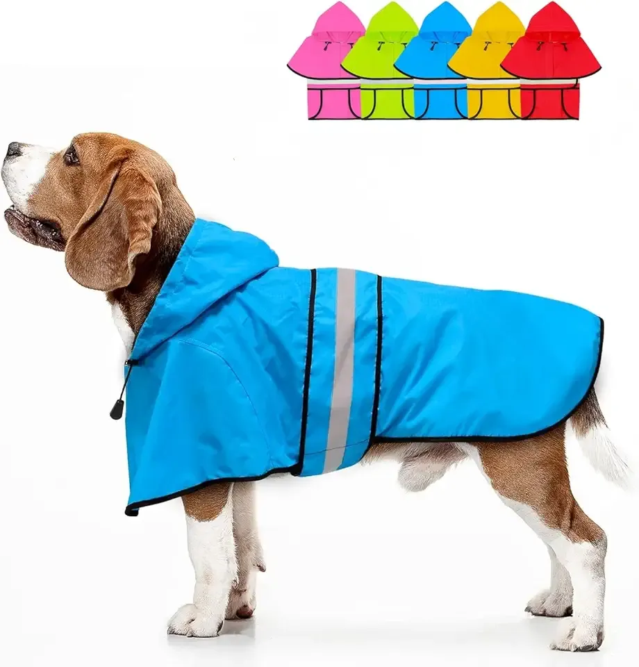Fashion Hooded Dog Raincoat - Reflective Doggy Rain Jacket Lightweight Waterproof Dog Raincoats for Medium Dogs (Medium, Blue)