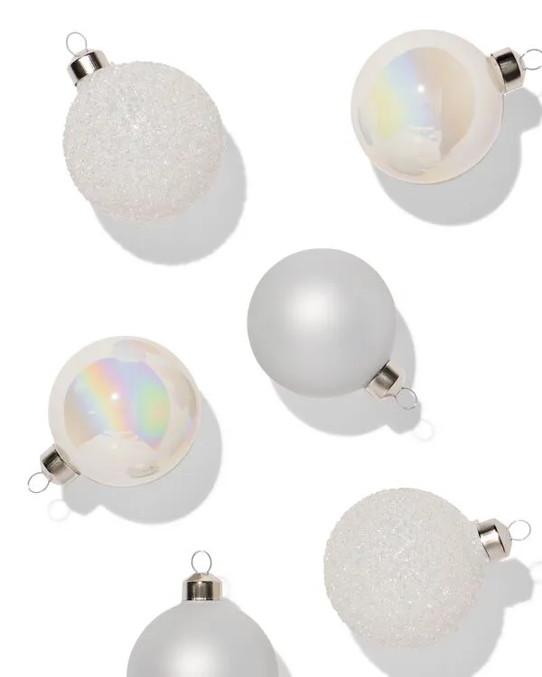 kerstballen glas wit - 6 stuks