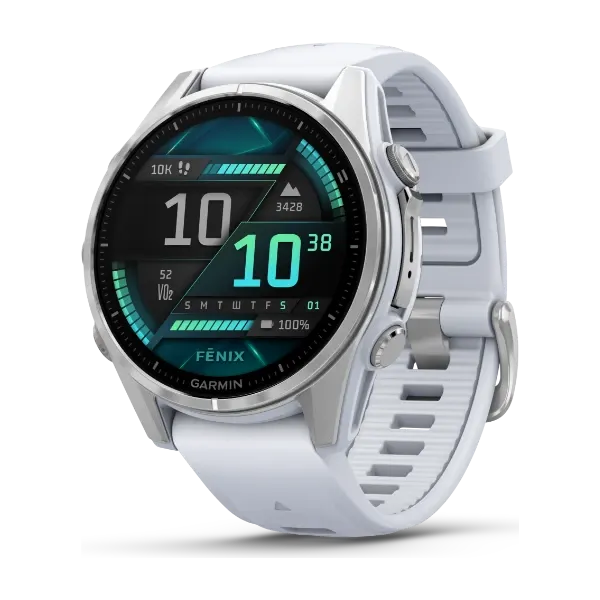 Garmin Fenix 8 43 mm GPS-smartklokke, stål/hvit stein