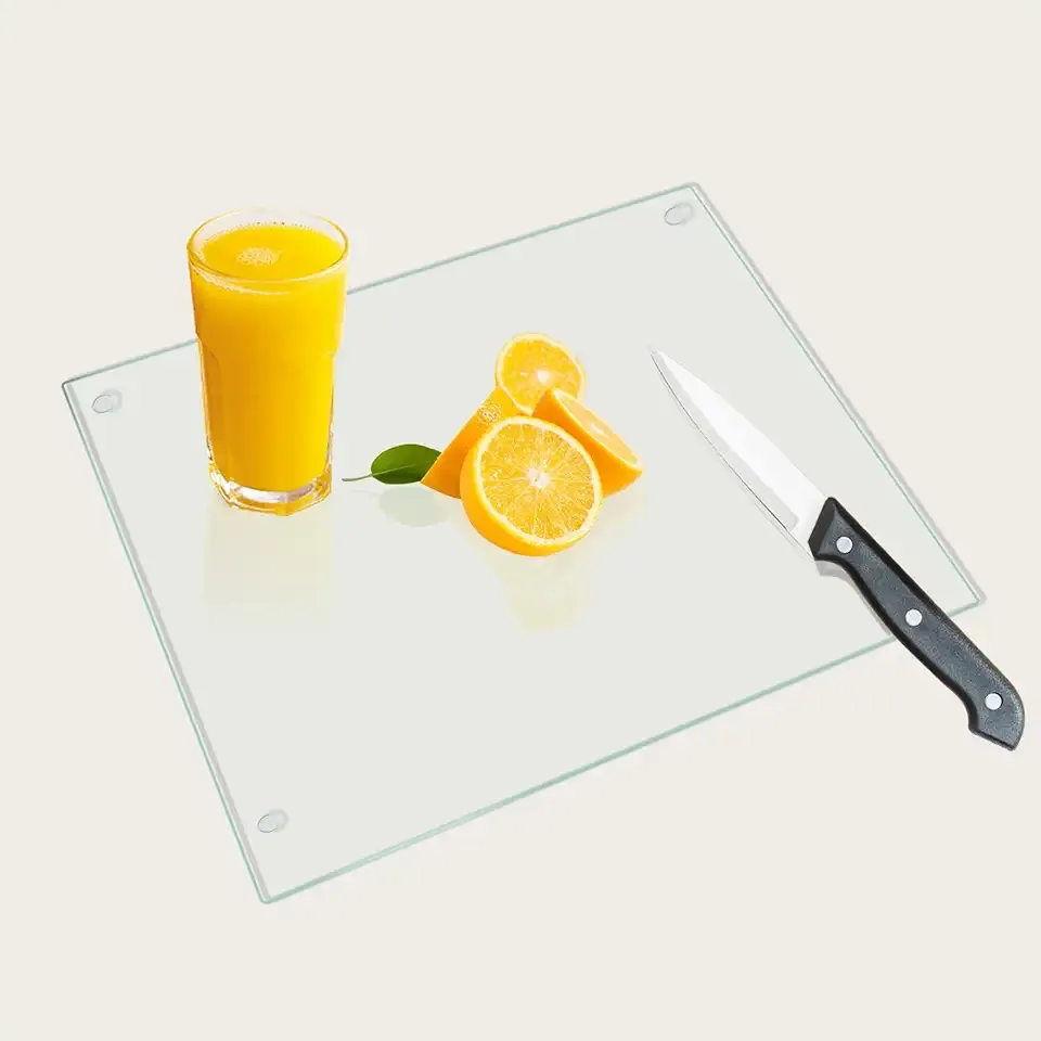 Tempered Glass Cutting Board for Kitchen, Clear Glass Board for Countertop, with Non-Slip Feet, Heat Resistant, Middle Size 14x10" 1Pcs
