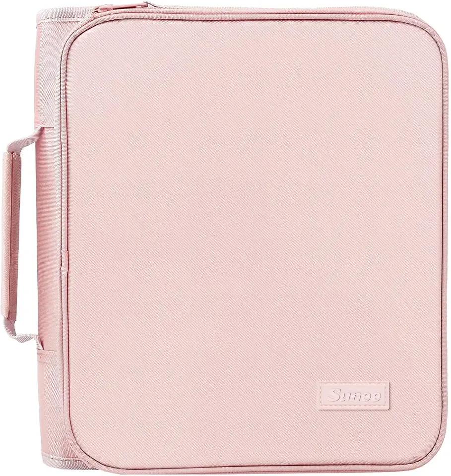 SUNEE Zippered Binder Bag with Handle, 2-Inch 3-Ring O-Ring, 500-Sheet Capacity, Includes Zip Pocket, 5-Tab Expanding File Folder, Multi-Pocket Organizer Binder for Middle School, Pink Lotus