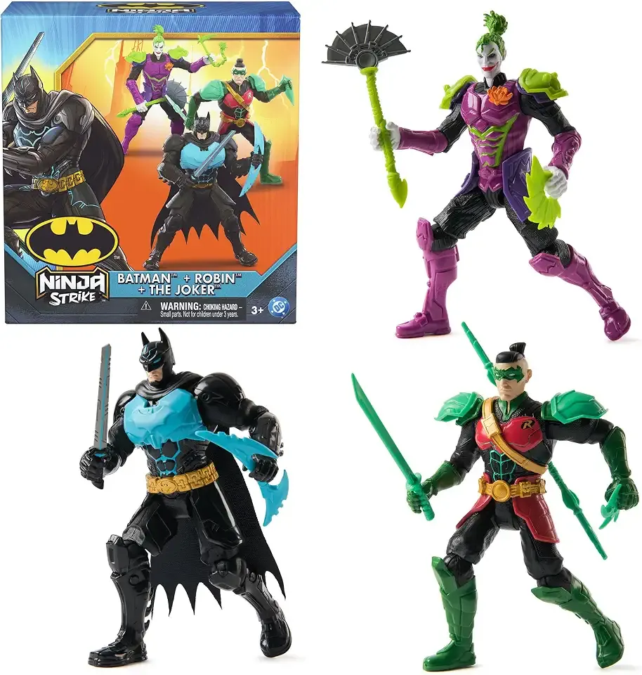 DC Comics, Batman Ninja Strike 6" 3-Pack Battle Set Action Figures with Pop-Out Ninja Accessories, Super Hero Kids Toys for Boys and Girls Ages 3 & Up
