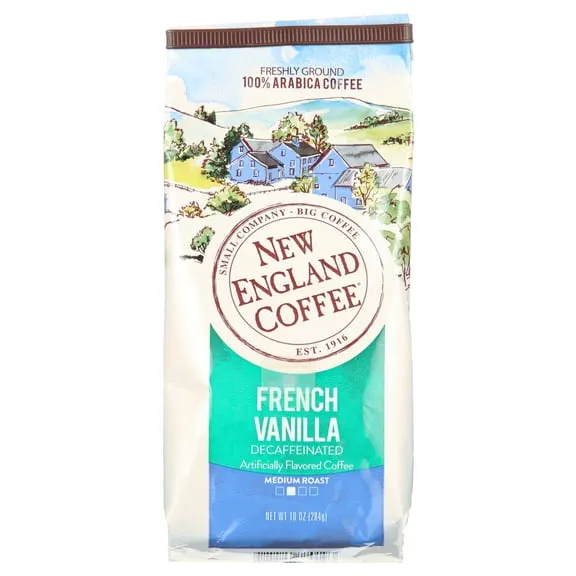 New England Coffee French Vanilla, Decafinated, Medium Roast, Ground Coffee, 10 oz
