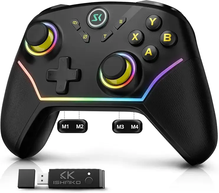 ISHAKO PC Gaming Controller - Wireless/Bluetooth Controller with 1200mAh Battery, 4-Back Buttons, Hall Effect Joysticks&Triggers, Work for Windows PC, Steam, Luna, Tesla, Mac, Android and Switch - Black