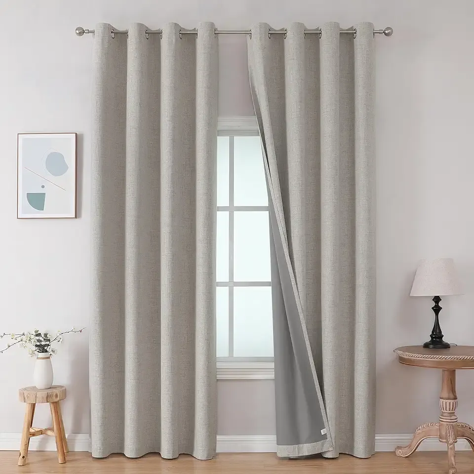 Blackout Curtains 63 Inch Length, Living Room Curtains 2 Panels Set, Room Darkening Curtains w/Grommets, Textured Thermal Drapes, Greyish White Blackout Curtains for Bedroom (42x63inch)