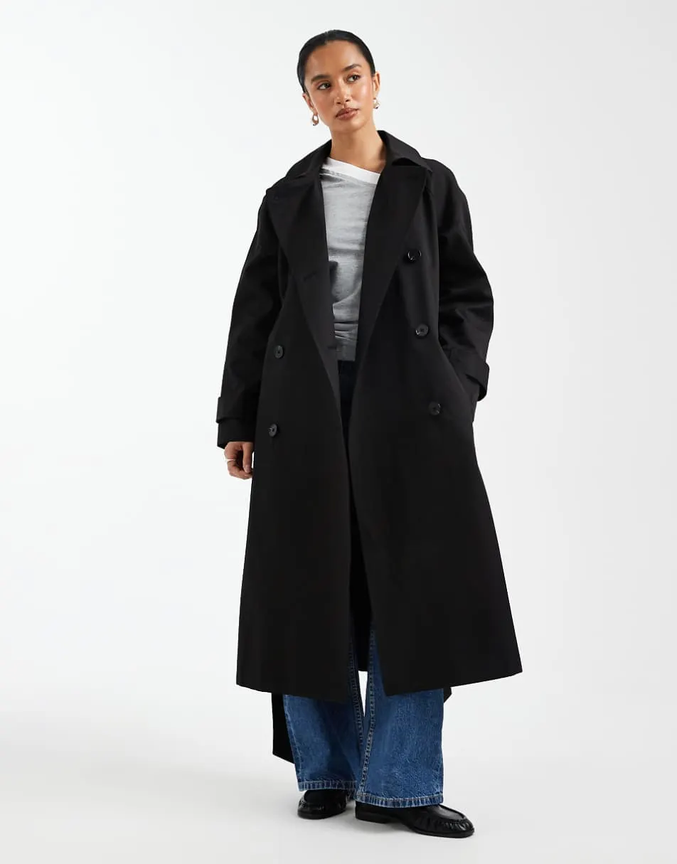 ASOS DESIGN Petite longline water repellent trench coat in black
