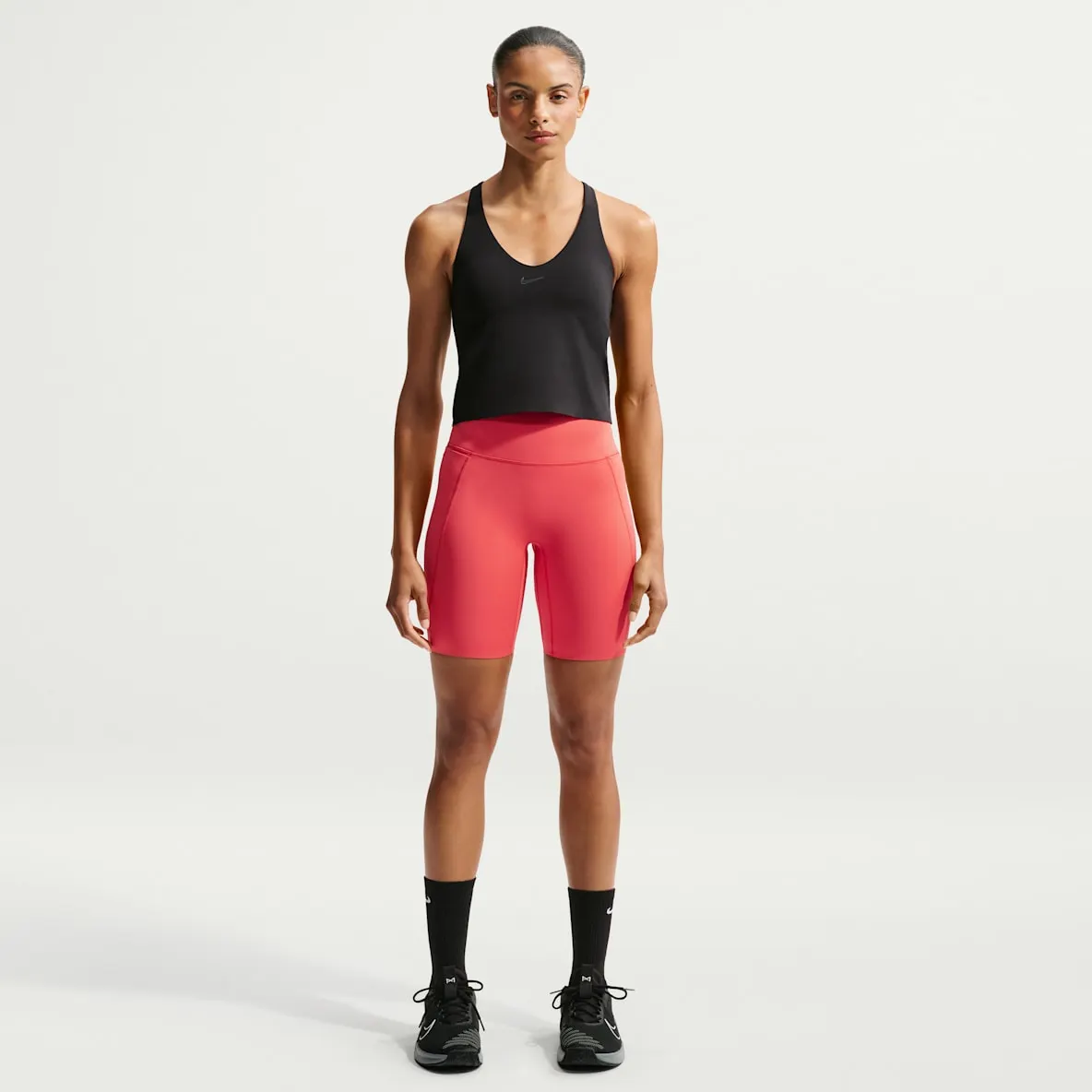Sykkelshorts med høyt liv uten søm foran til dame (20 cm)