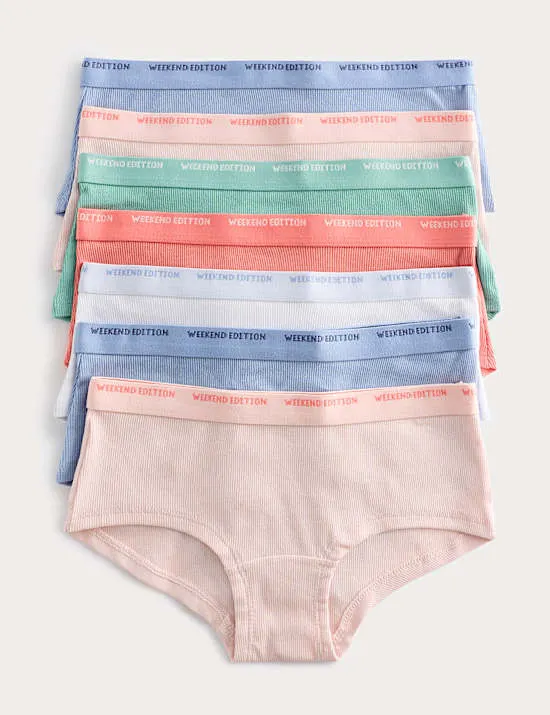 7 Pack Cotton with Stretch Ribbed Knicker Shorts (5-16 Yrs)