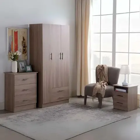 Combo Ropero 3 Puertas 2 Cajones + Cómoda 3 Cajones + Velador 2 Cajones Melamina Río