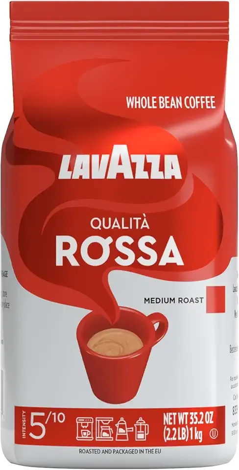 Lavazza Qualità Rossa Whole Bean Coffee, Medium Roast, Arabica and Robusta Blend, 2.2 lb Bag (Pack of 1)