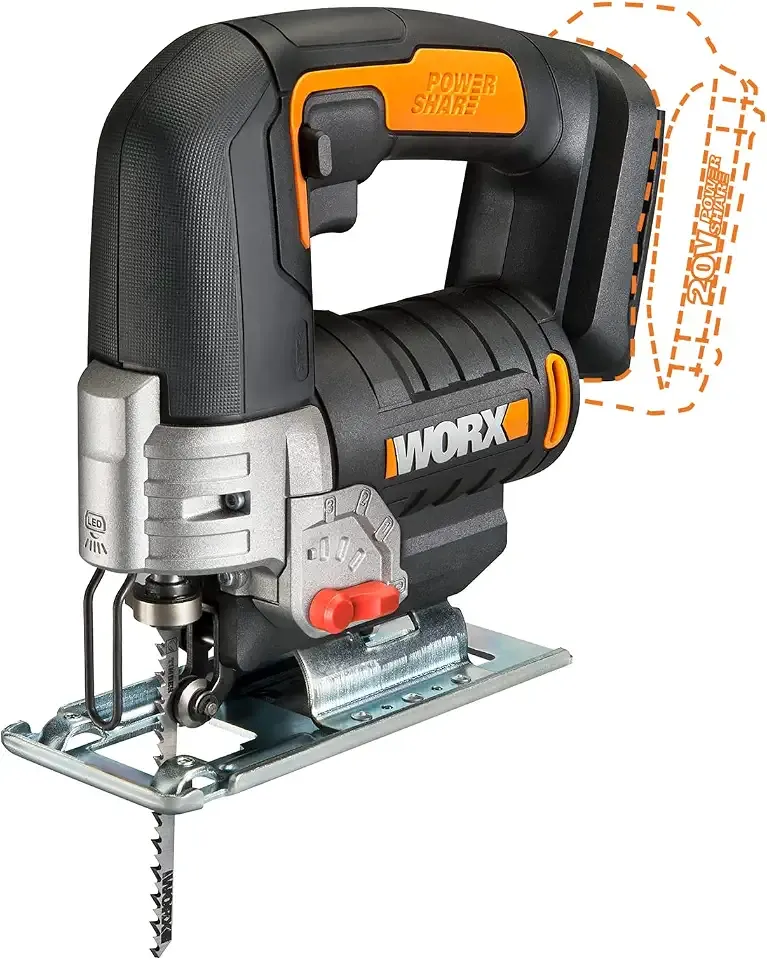 Cordless Jigsaw, 20V, WX543L.9 | Battery not included, Orbital Action, Variable Speed, Dual-Handle Design, Tool-Free Blade Change and LED Light, PowerShare