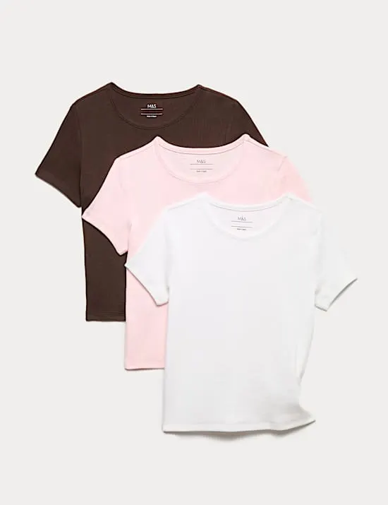 3pk Cotton Rich Fitted Crop T-Shirt (6-16 Yrs)