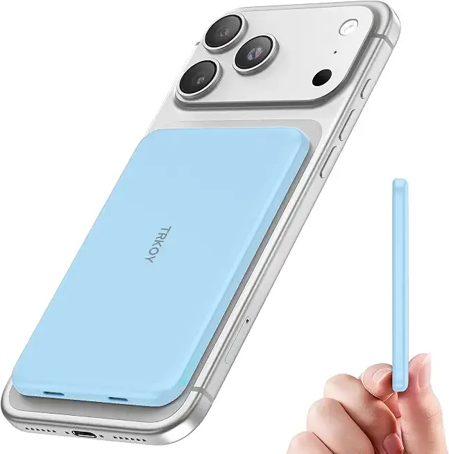 for Magsafe Portable Charger, 5000mAh for Magsafe Power Bank with USB C | Camping Essential for Magnetic Battery Pack for iPhone 17/16/15/14/13/12 All Series (Sky Blue)