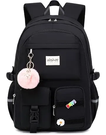 abshoo Big Student Laptop Backpack For College Women Middle High School Teen Girls Bookbag Travel Daypack (Black)