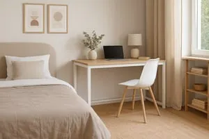 Mesa de Escritorio 140 Cm, Mesa de Ordenador, para Oficina, Dormitorio,Mesa Salon Comedor, Estructura de Acero Color Blanco 58x74x140 Cm