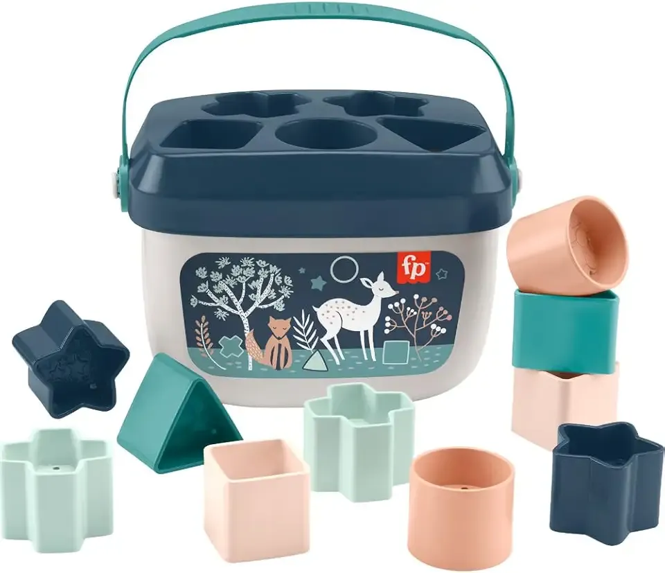 Fisher-Price Stacking Toy Baby’s First Blocks Set of 10 Shapes for Sorting Play for Infants Ages 6+ Months, Navy Fawn (Amazon Exclusive)