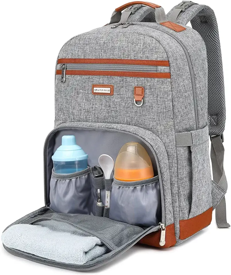 Diaper Bag Backpack, Large Baby Nappy Bags with Portable Changing Pad for Boys and GirlsMultifunction Travel Baby Bag for Moms Dads, Shower Gifts Waterproof and Stylish，Grey