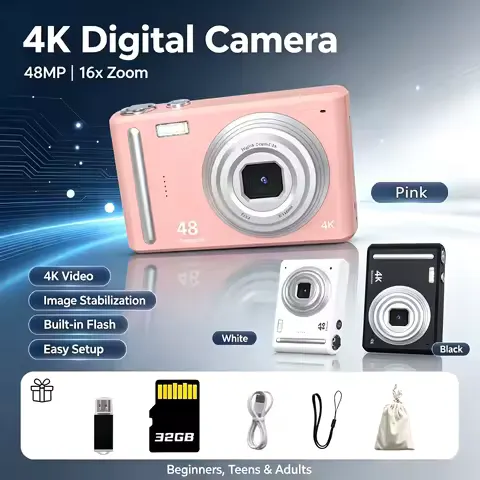 4K Digital Camera for Photography Autofocus 48MP Vlogging Camera with SD Card Compact Travel Camera for Beginners, Teens and Adults with 16X Zoom