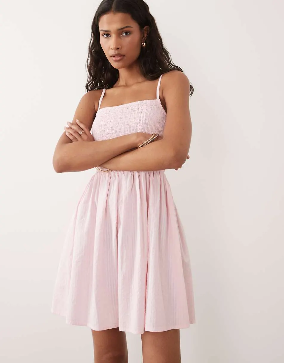 Brave Soul shirred mini sundress in bubblegum pink