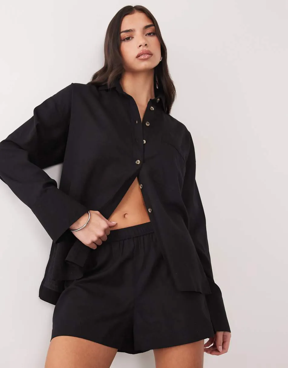 ASOS DESIGN Ipanema sheer beach short with linen in black