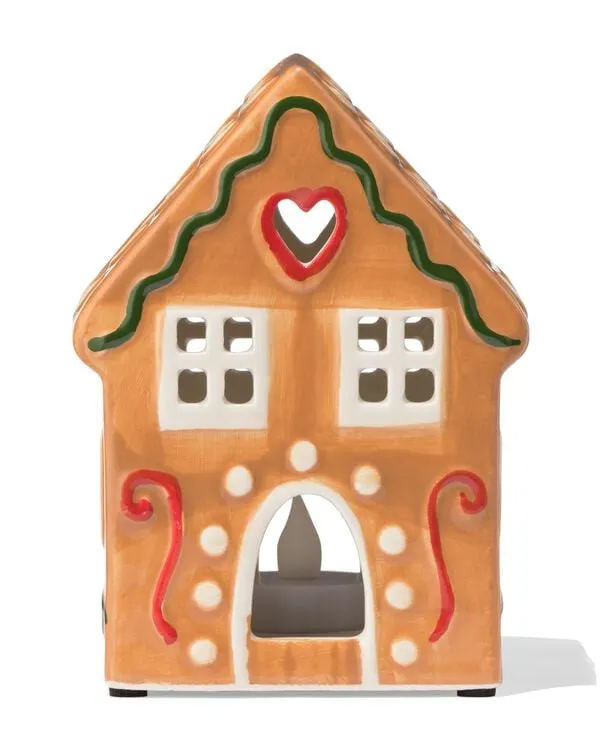 kerstdecoratie 9.5x9.5x12.5cm keramiek huisje