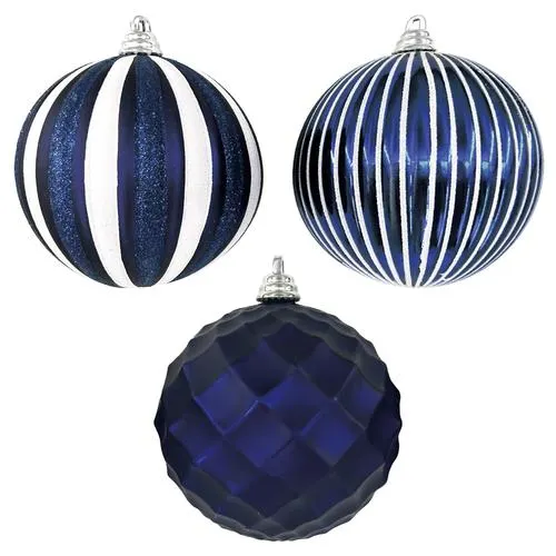 Enchanted Forest® 140mm Dark Blue Mixed Texture Shatterproof Ornaments - 3 Pack