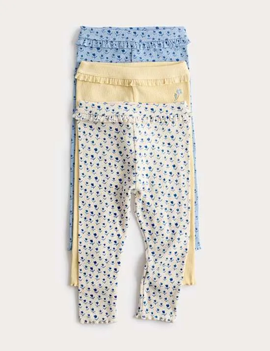 3er-Pack Leggings mit hohem Baumwollanteil (0–3 Jahre)