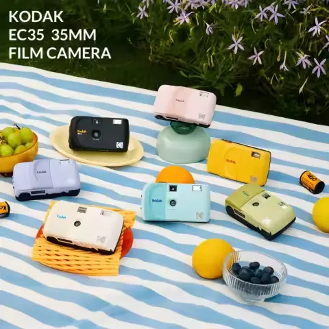 Retro Film Kodak 35mm 25mm Lens Film Camera EC35 Full Frame Film Machine Built-In Flash Non Disposable Film Camera Optional Film