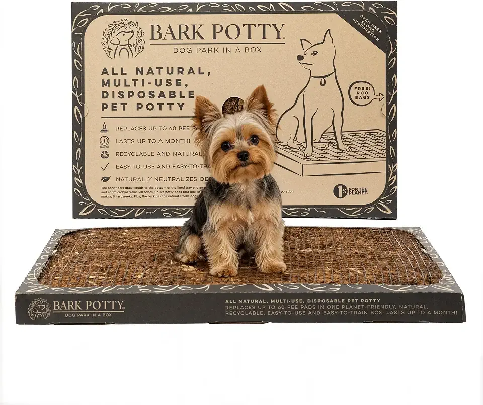 Bark Potty Disposable Dog Litter Box - Natural Bark Dog Potty Tray 24x16 | No-maintenance indoor dog potty for apartments & busy pet parents. Leak-resistant, reduces odors, replaces up to 60 pee pads
