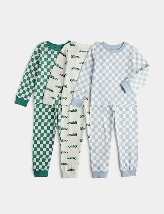 3er-Pack Schlafanzugsets aus reiner Baumwolle mit Fahrzeugmuster (12 Monate – 8 Jahre)
