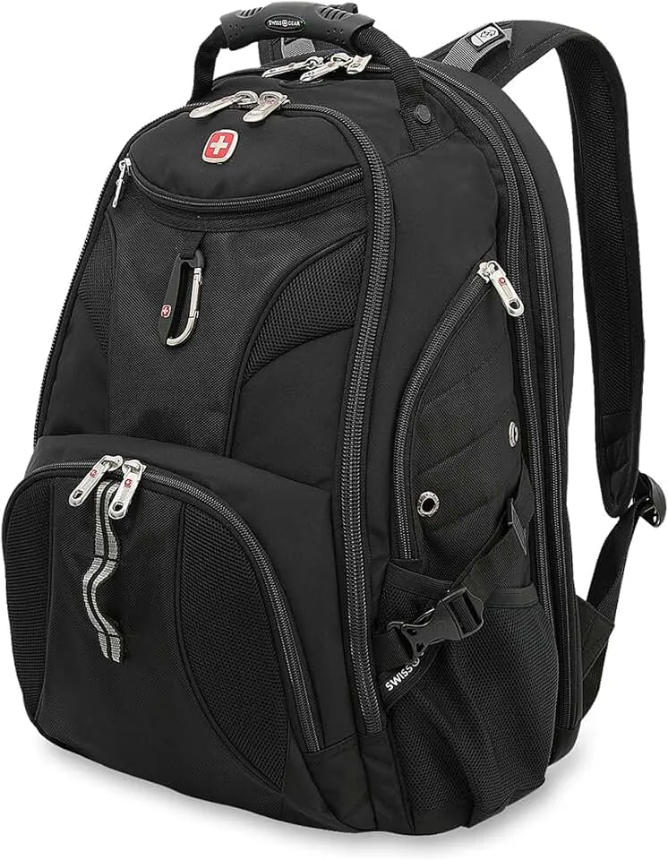 1900 ScanSmart 17” Laptop Backpack Black – Reflective Tech Backpack with ScanSmart Compartment – Multiple Organizer Pockets & RFID Scan Blocking Technology