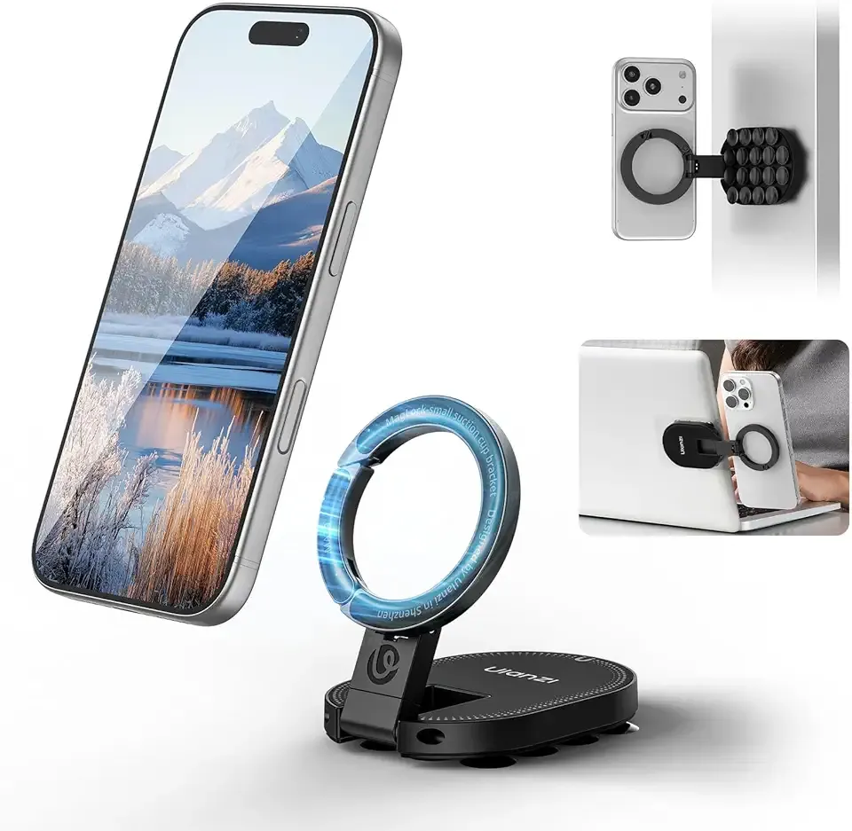 ULANZI MA39 3-in-1 Suction Magnetic Phone Holder for MagSafe, 360° Rotatable Phone Tripod Mount with Carabiner Clip, Compatible with for iPhone 17-12, Ideal for Car Dashboard, Gym, Kitchen, Office