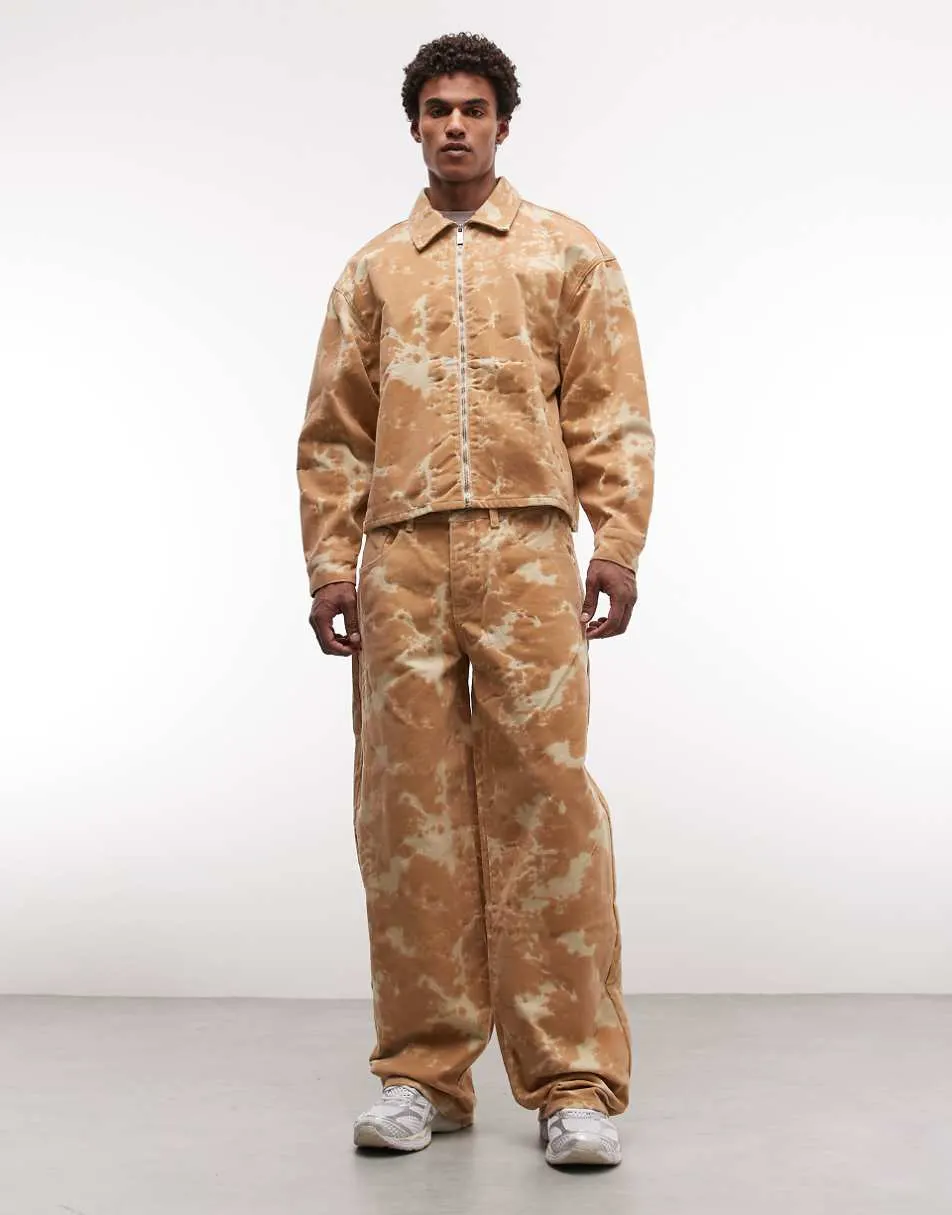 Liquor N Poker velour texture baggy jeans co-ord in washed beige
