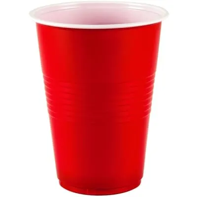 16oz Plastic Beer Cups, Red and White, 10 Per Pack