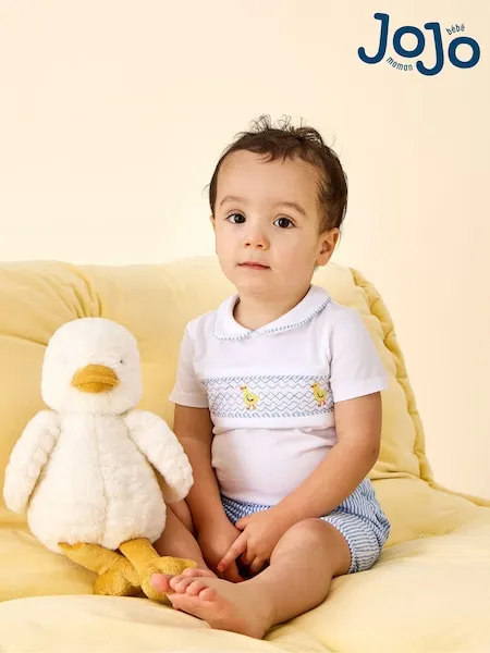 JoJo Maman Bébé Light Blue Chick Embroidered Body & Shorts Set 2 Piece