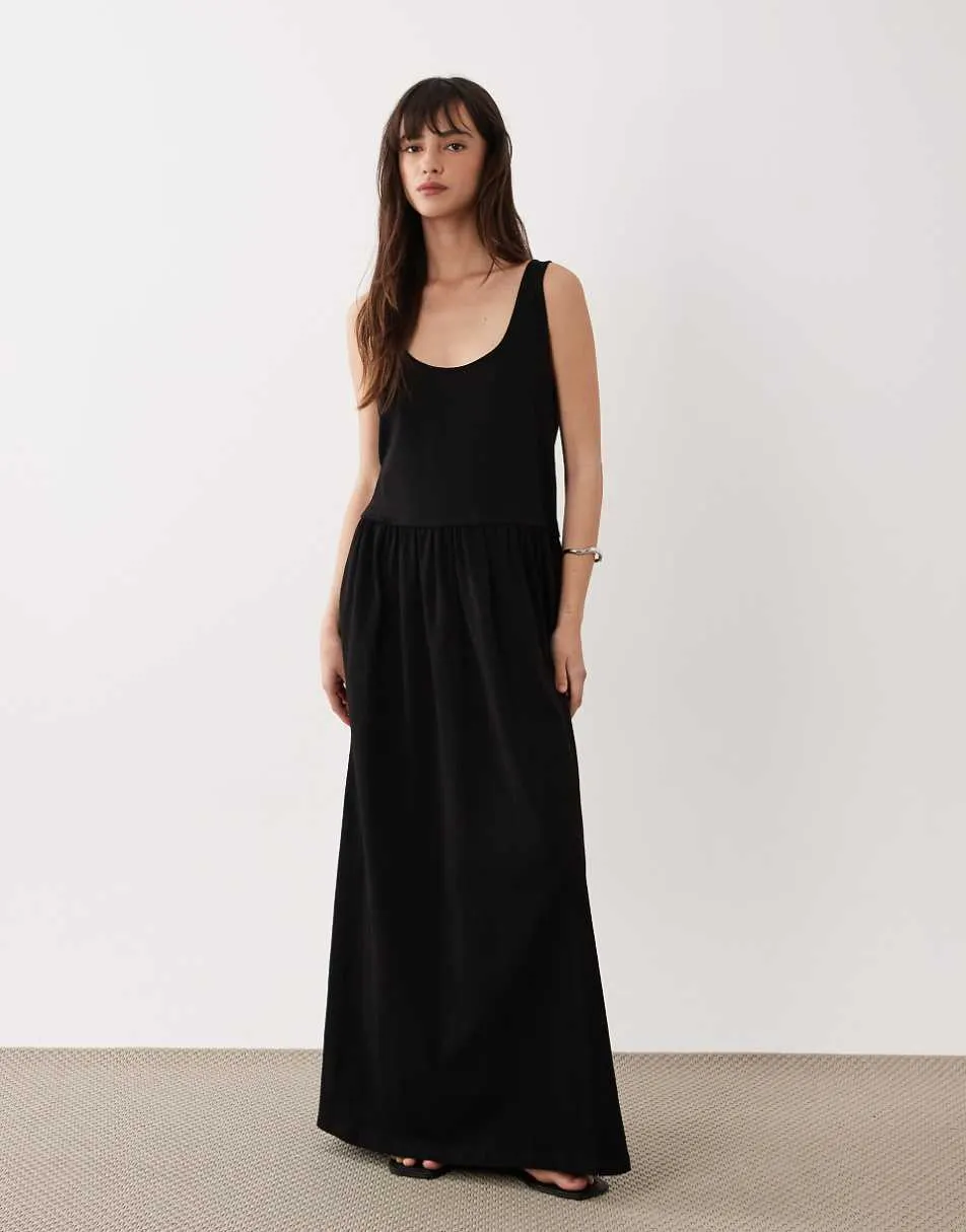 ASOS DESIGN scoop neck drop waist midi dress in black